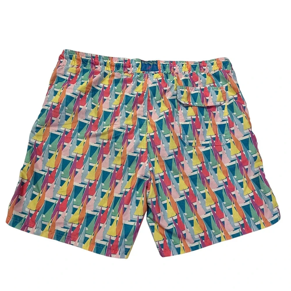 Michaels Mens Sailboat Print Swim Trunks Multicolor Mesh Lined Size Medium USA